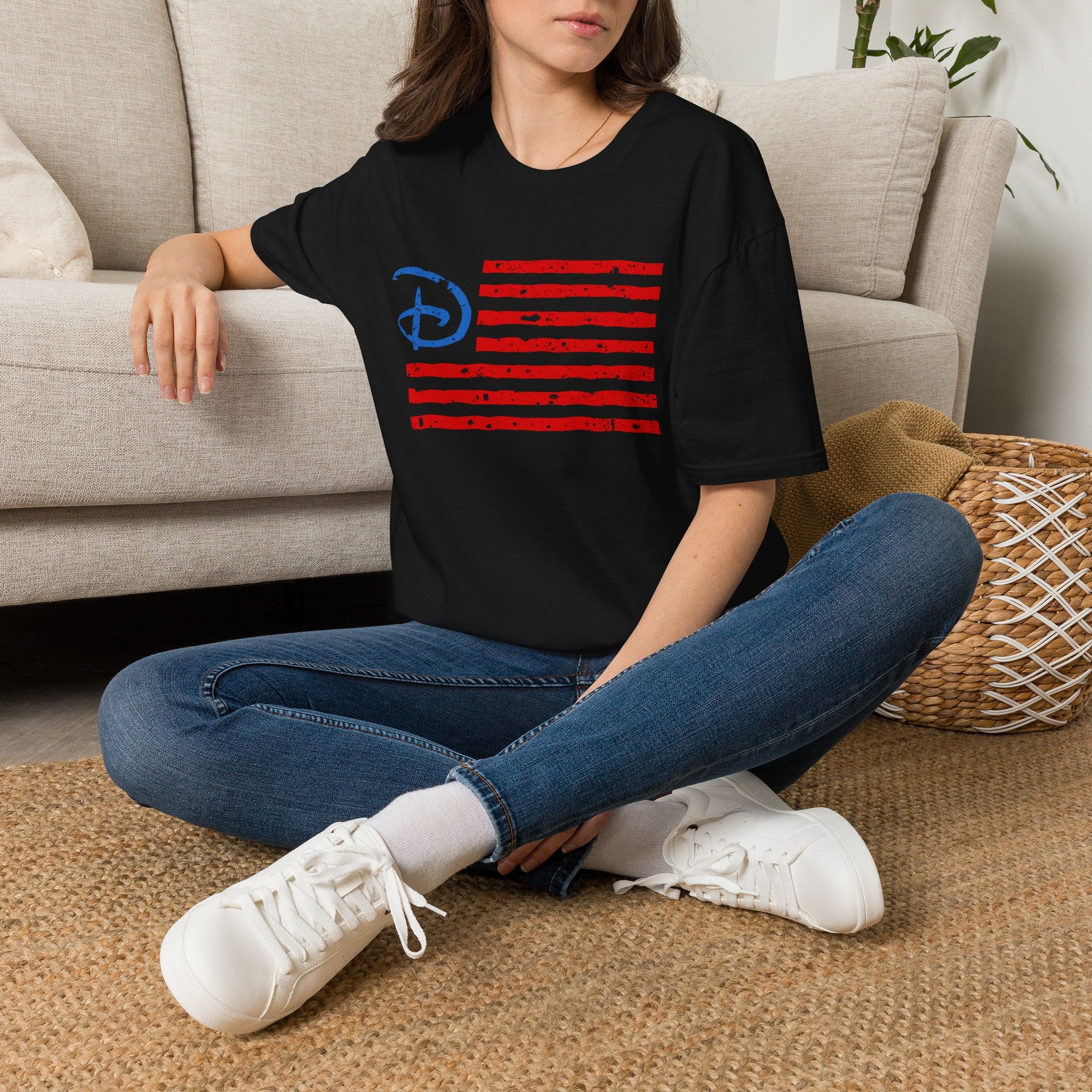 Distressed American Flag Tee with Classic Disney Style