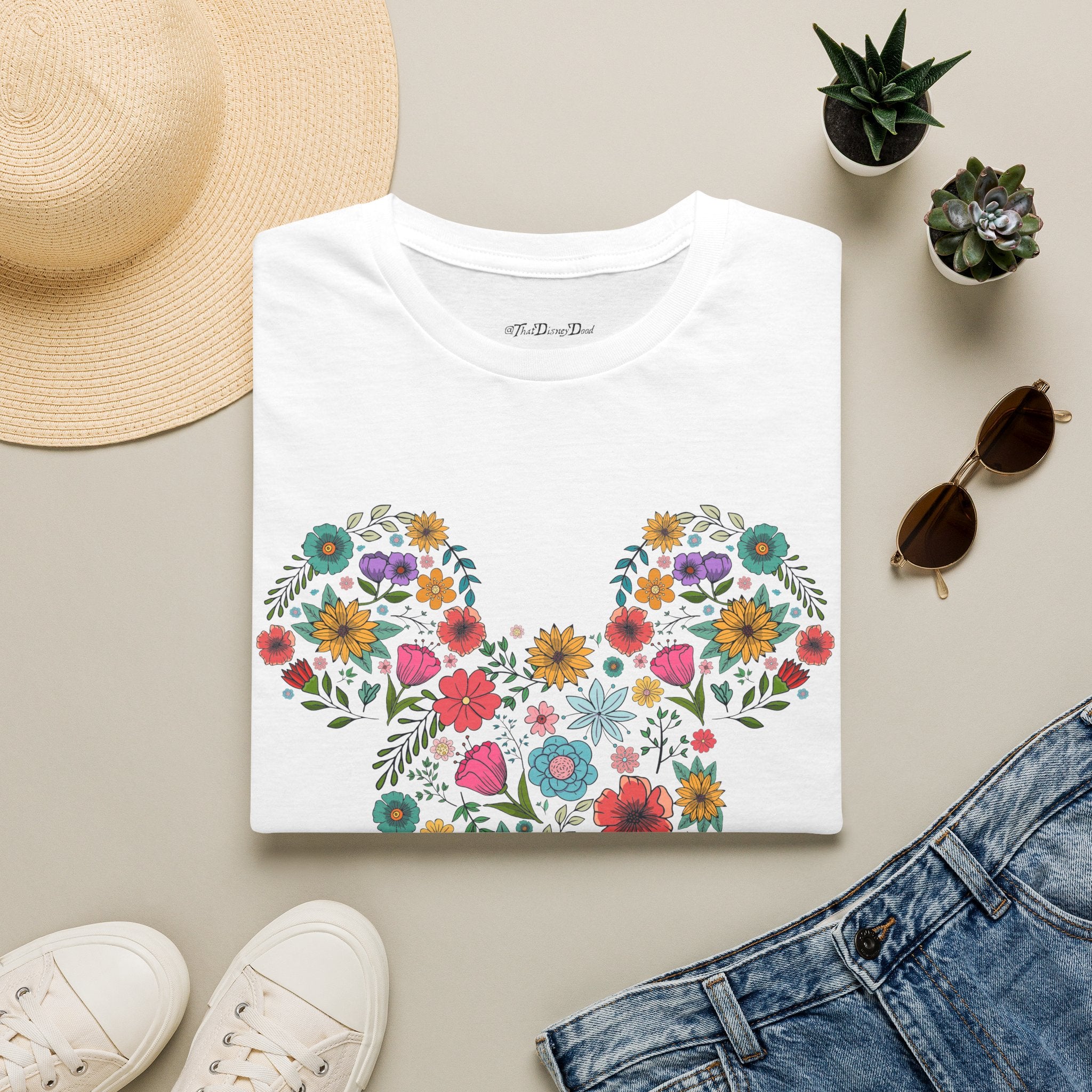 Mouse-Head Floral T-Shirt — Springtime Flower Silhouette