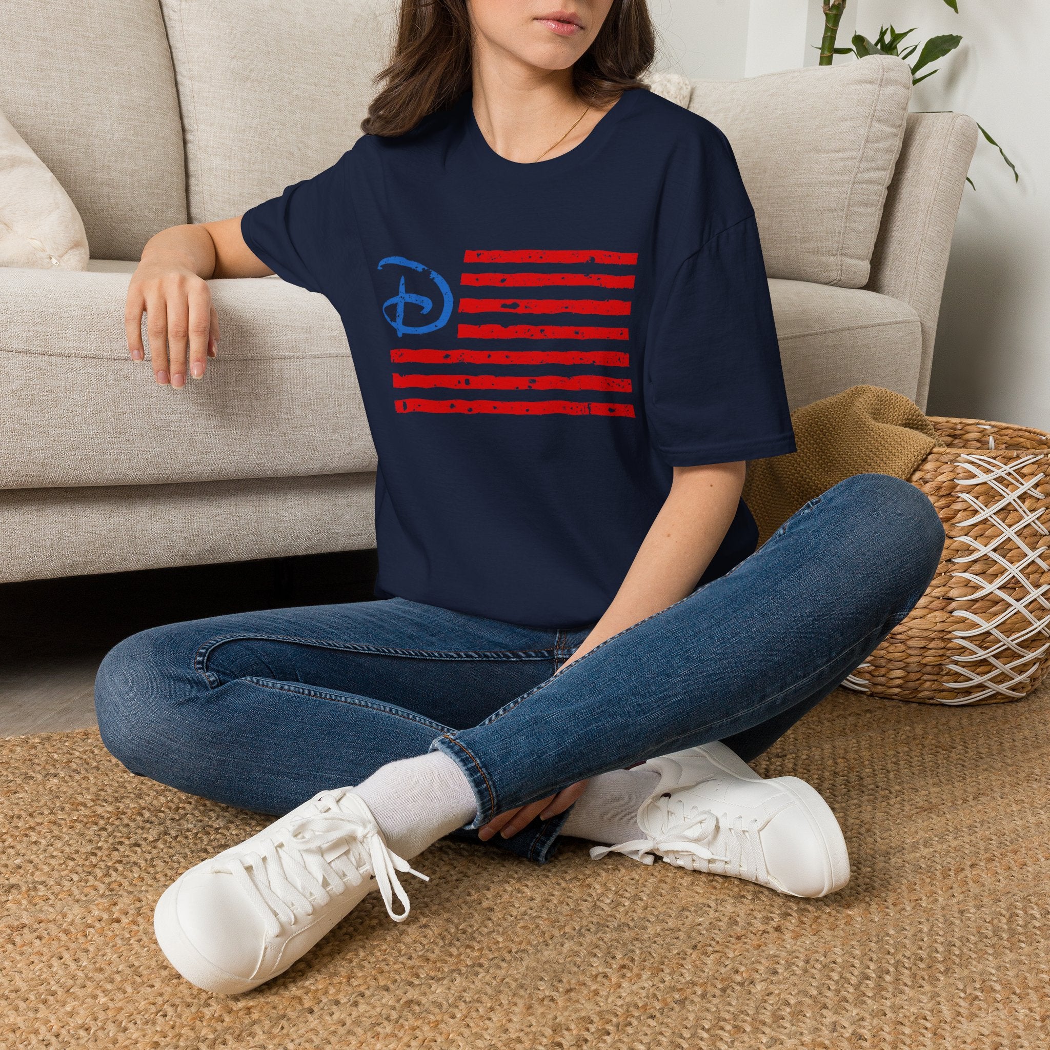 Distressed American Flag Tee with Classic Disney Style