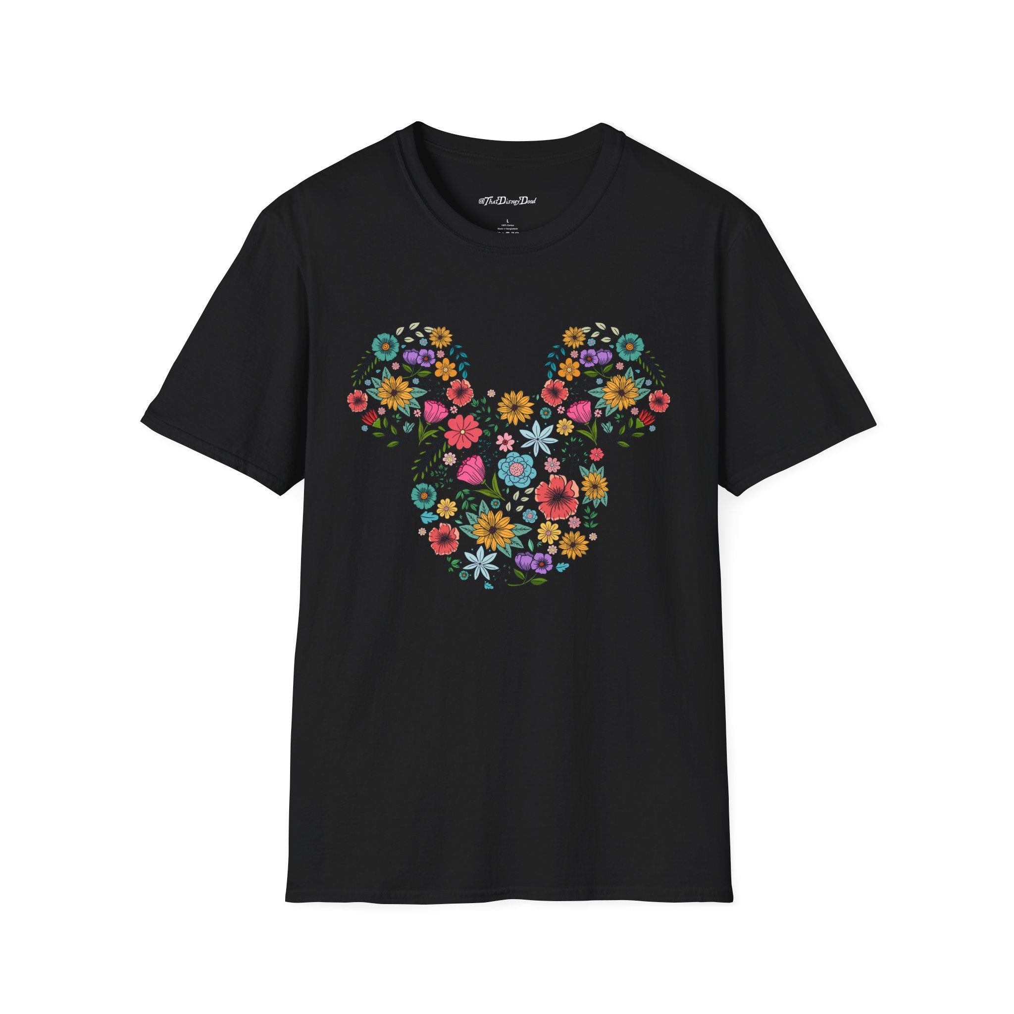 Mouse-Head Floral T-Shirt — Springtime Flower Silhouette