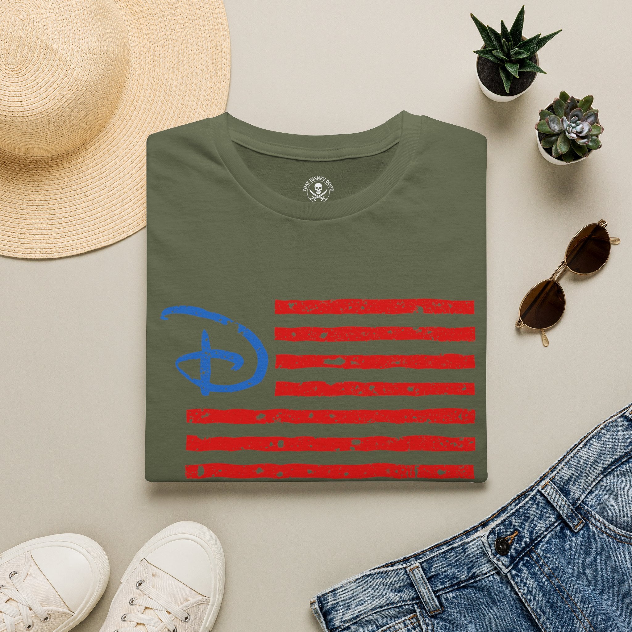 Distressed American Flag Tee with Classic SoCal Park Style