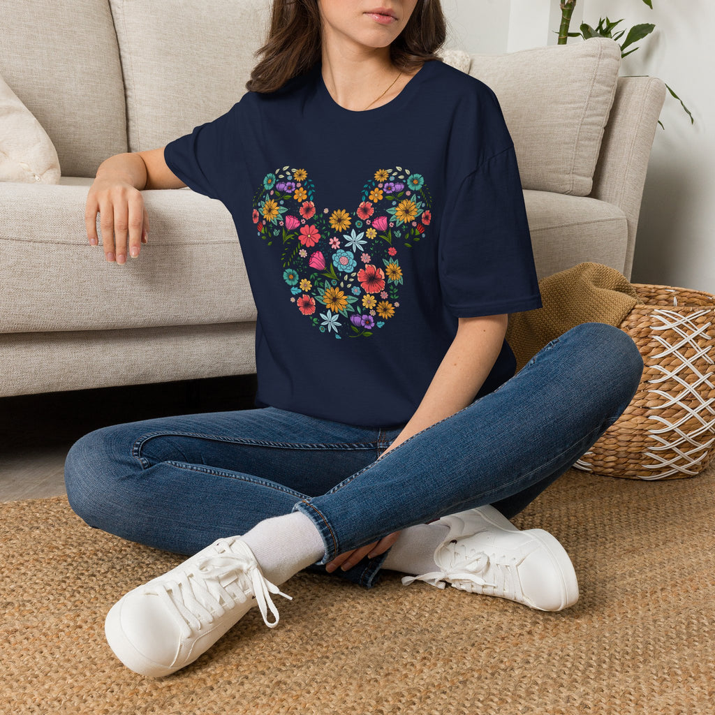 Mouse-Head Floral T-Shirt — Springtime Flower Silhouette