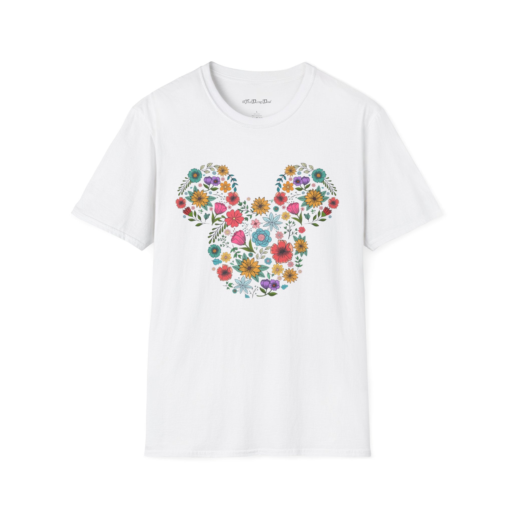 Mouse-Head Floral T-Shirt — Springtime Flower Silhouette