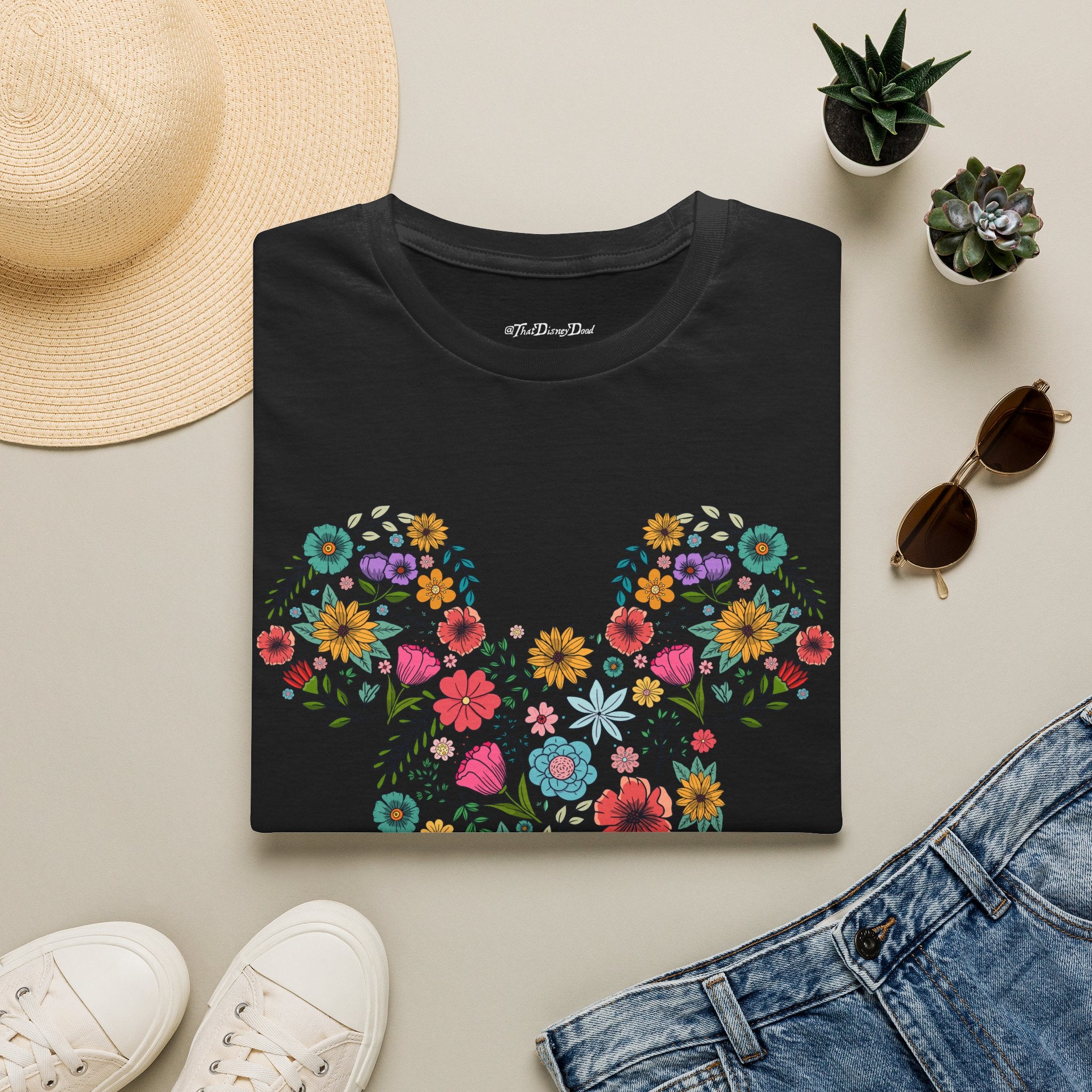 Mouse-Head Floral T-Shirt — Springtime Flower Silhouette
