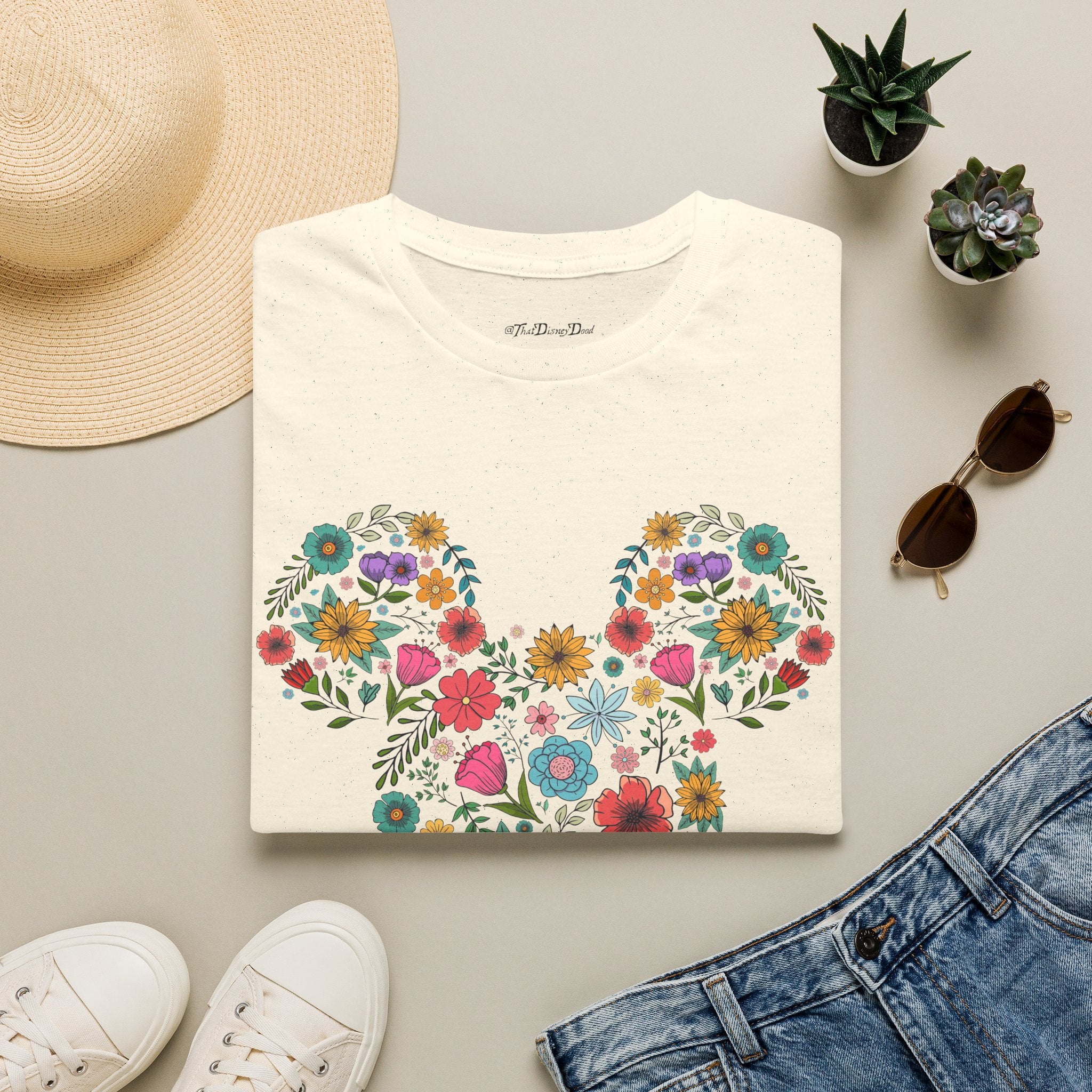 Mouse-Head Floral T-Shirt — Springtime Flower Silhouette