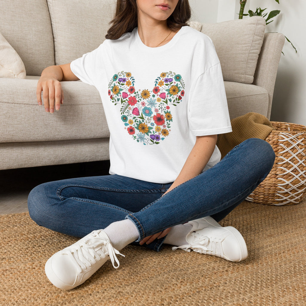 Mouse-Head Floral T-Shirt — Springtime Flower Silhouette