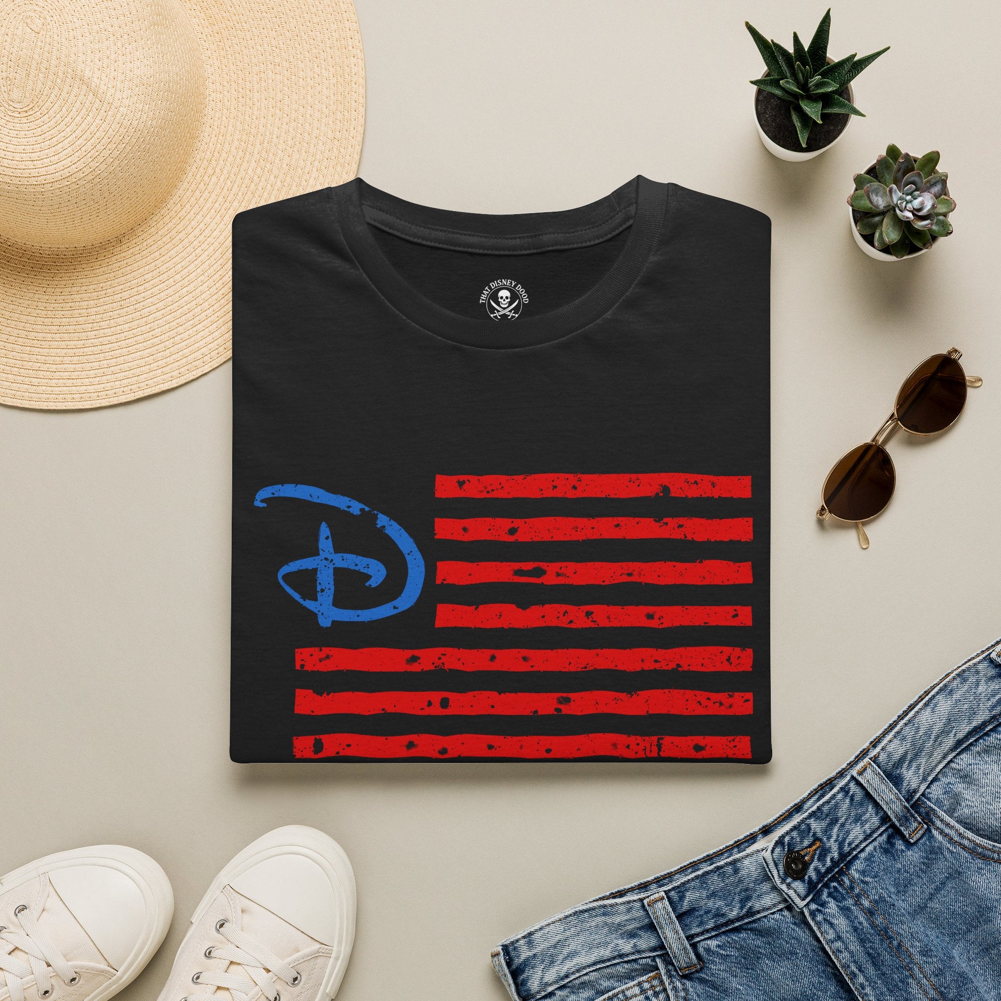 Distressed American Flag Tee with Classic SoCal Park Style