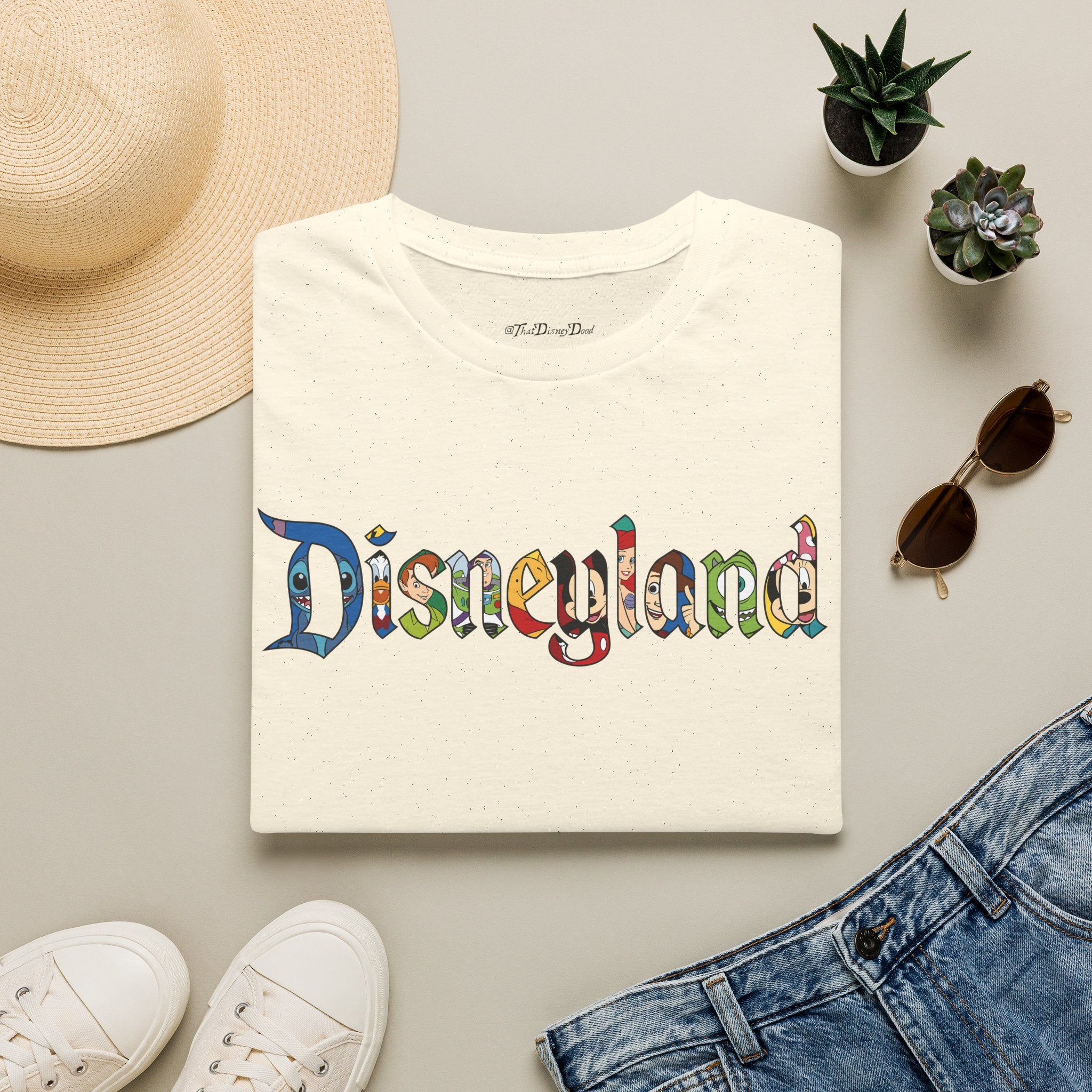 Socal Theme Park Characters T-Shirt — Classic Letter Art