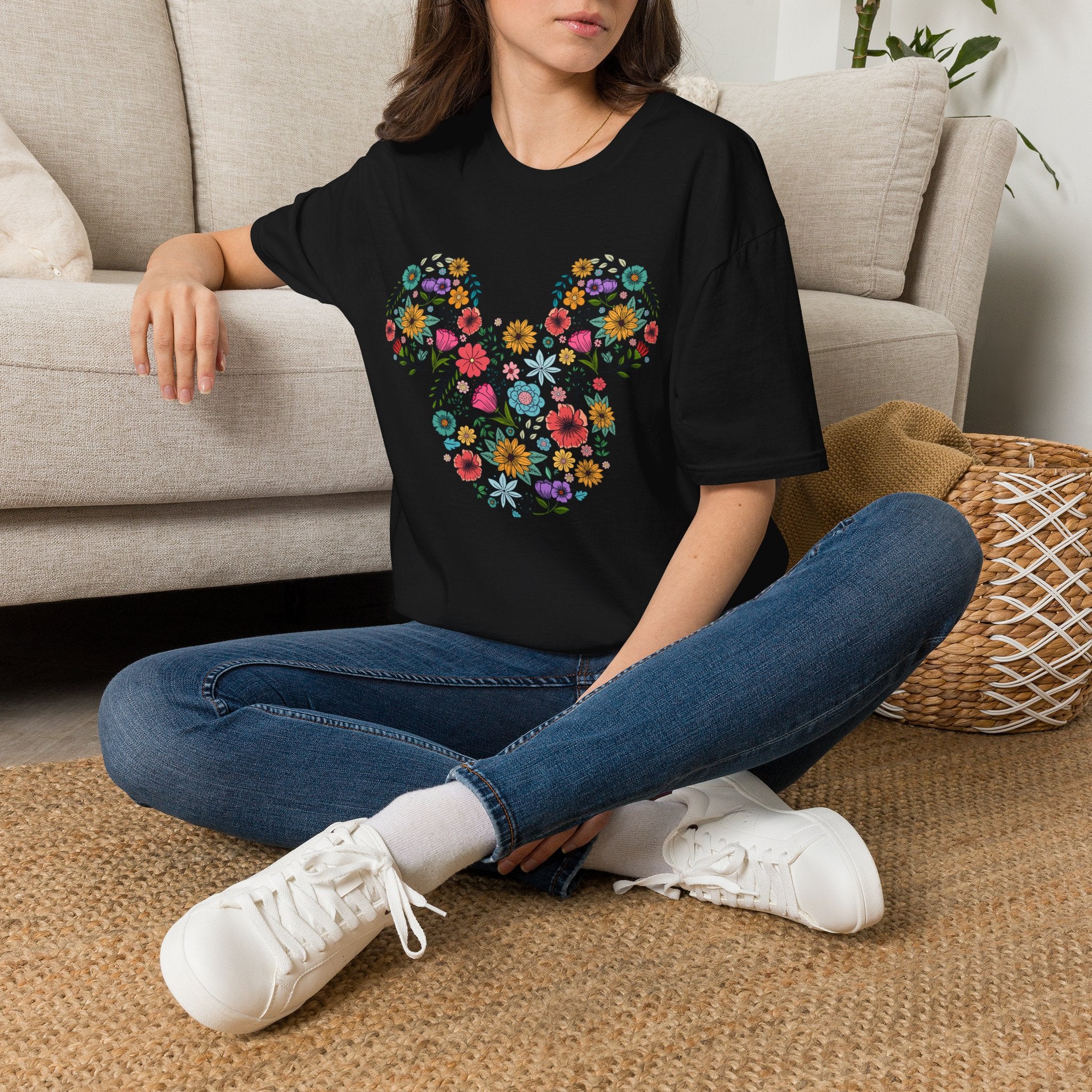 Mouse-Head Floral T-Shirt — Springtime Flower Silhouette